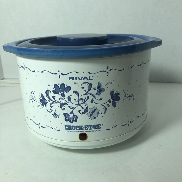 Rival Crock ette‎ Crock Pot Slow Cooker 1 Qt Blue Floral Stoneware Model 3205 C3 - Picture 1 of 12